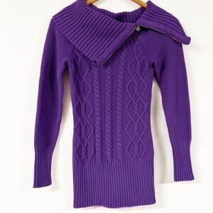 G by GUESS Sweater Womens Size Small Purple Turtleneck Zipper Knit